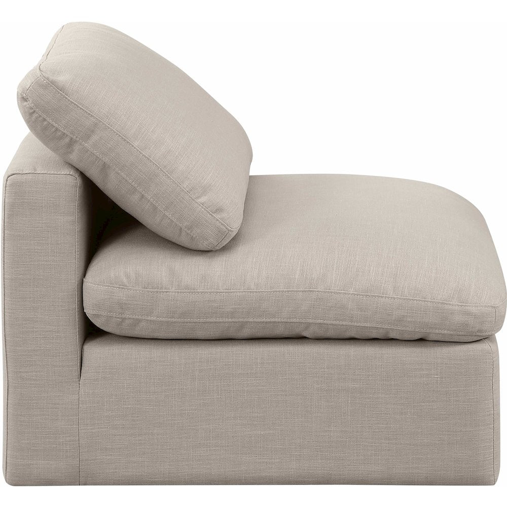 Indulge Beige Linen Textured Fabric Armless Chair