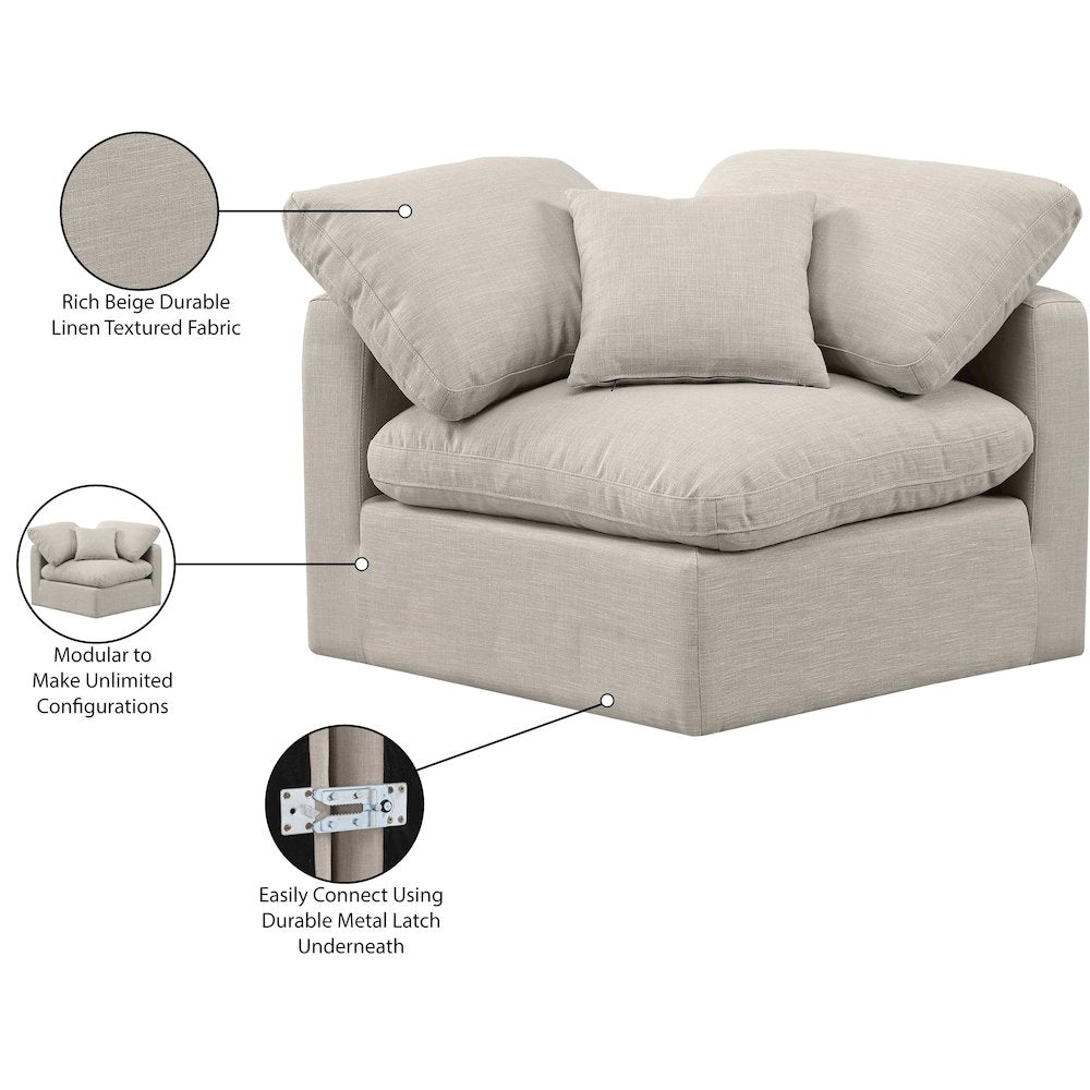 Indulge Beige Linen Textured Fabric Corner Chair