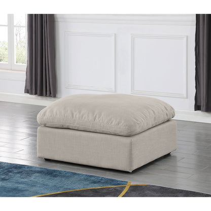 Indulge Beige Linen Textured Fabric Ottoman