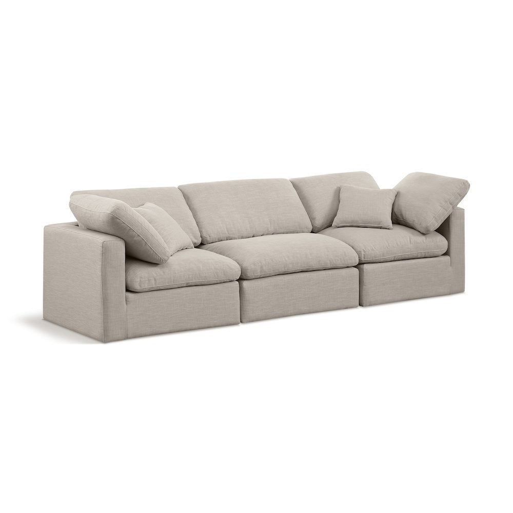 Indulge Beige Linen Textured Fabric Modular Sofa