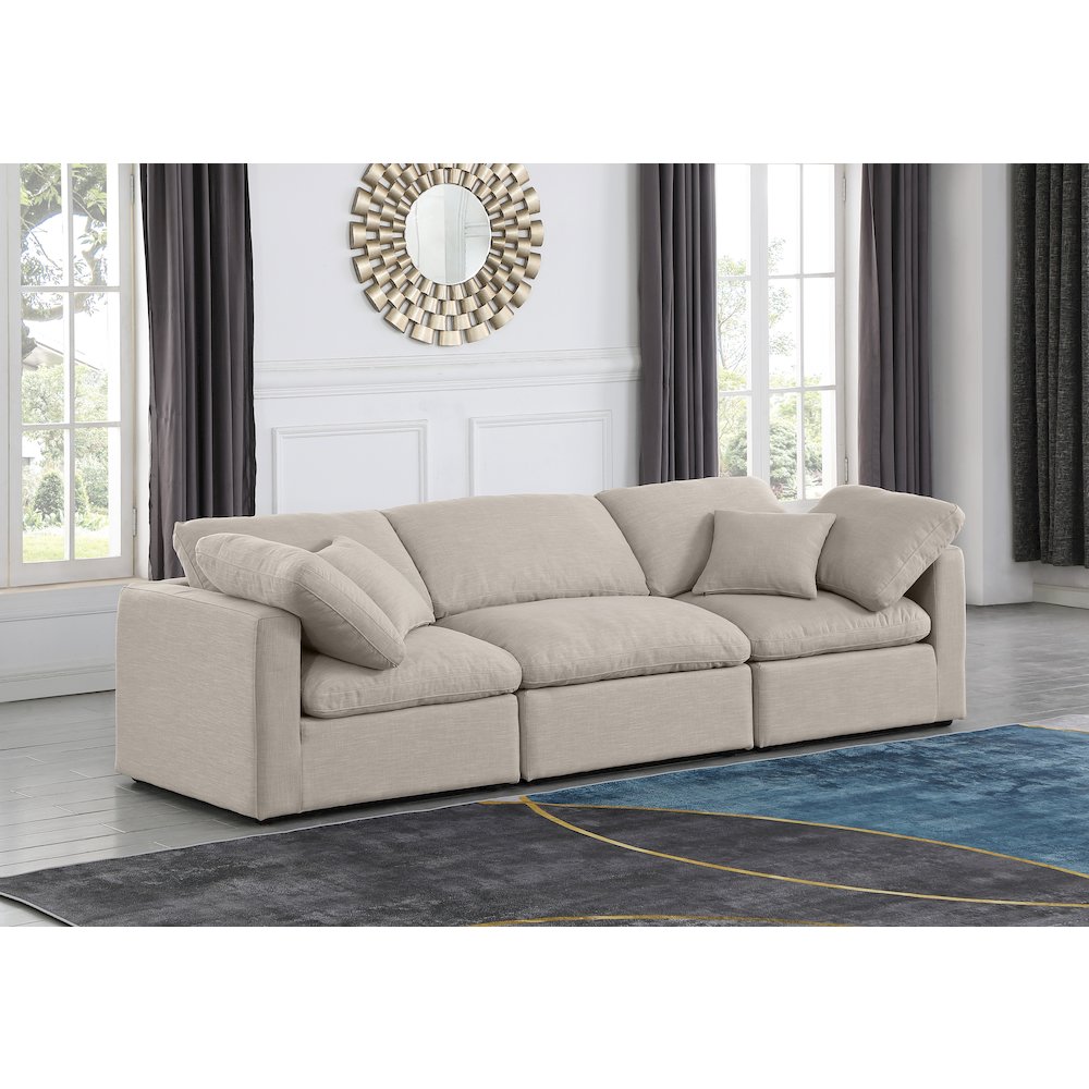 Indulge Beige Linen Textured Fabric Modular Sofa