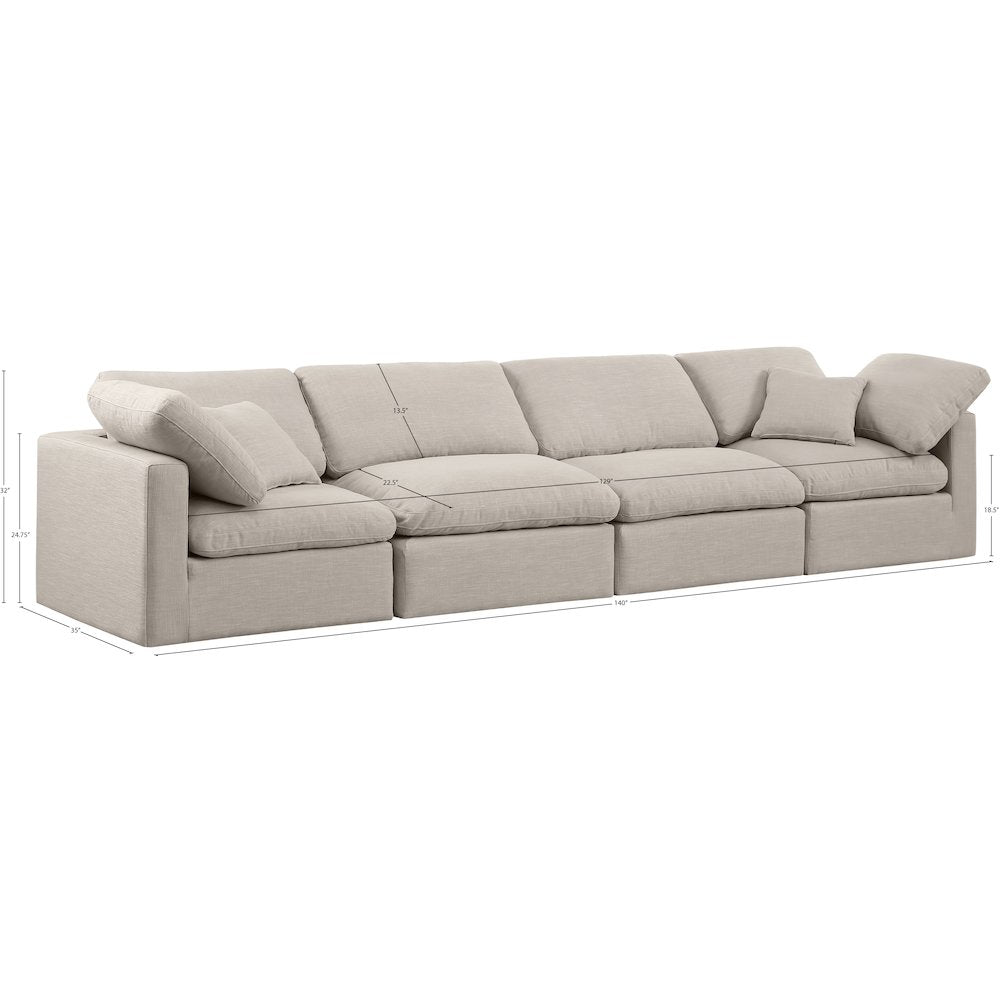 Indulge Beige Linen Textured Fabric Modular Sofa