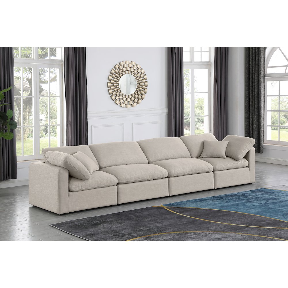 Indulge Beige Linen Textured Fabric Modular Sofa