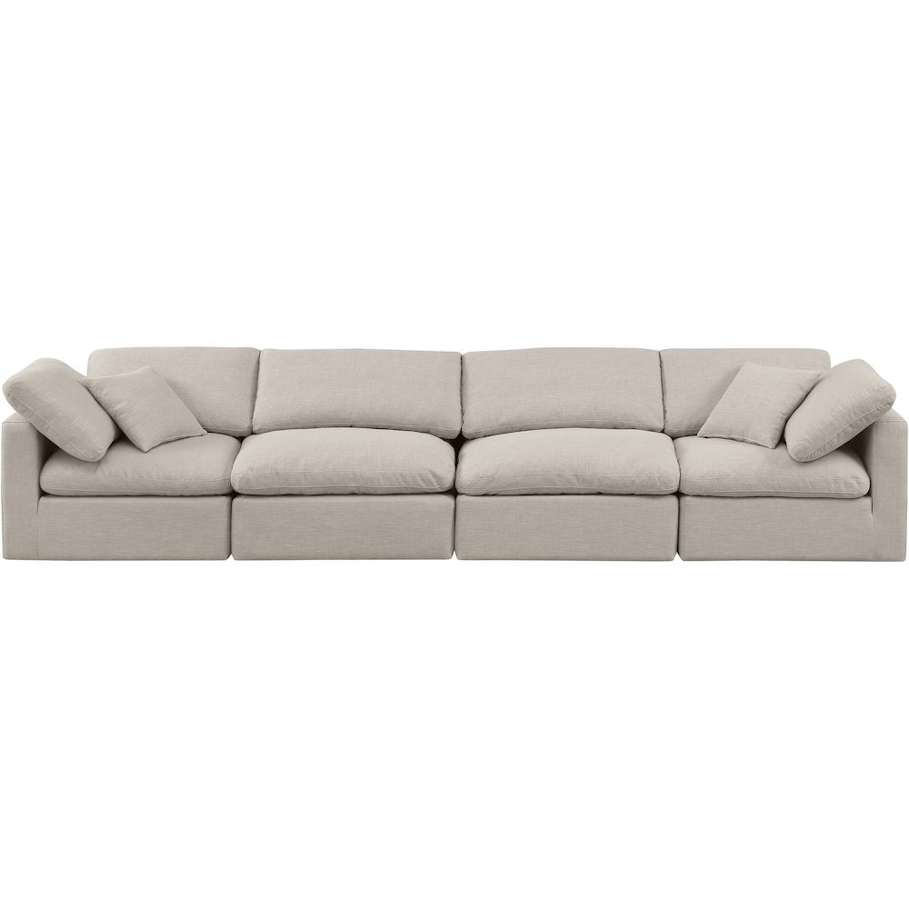 Indulge Beige Linen Textured Fabric Modular Sofa