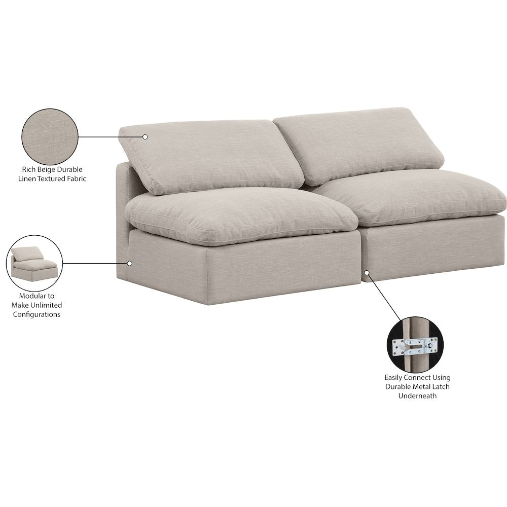 Indulge Beige Linen Textured Fabric Modular Sofa