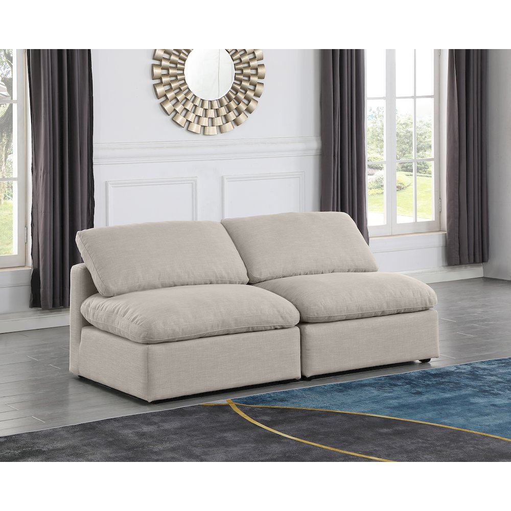 Indulge Beige Linen Textured Fabric Modular Sofa