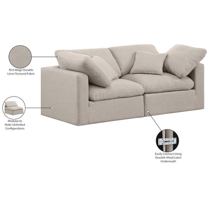 Indulge Beige Linen Textured Fabric Modular Sofa