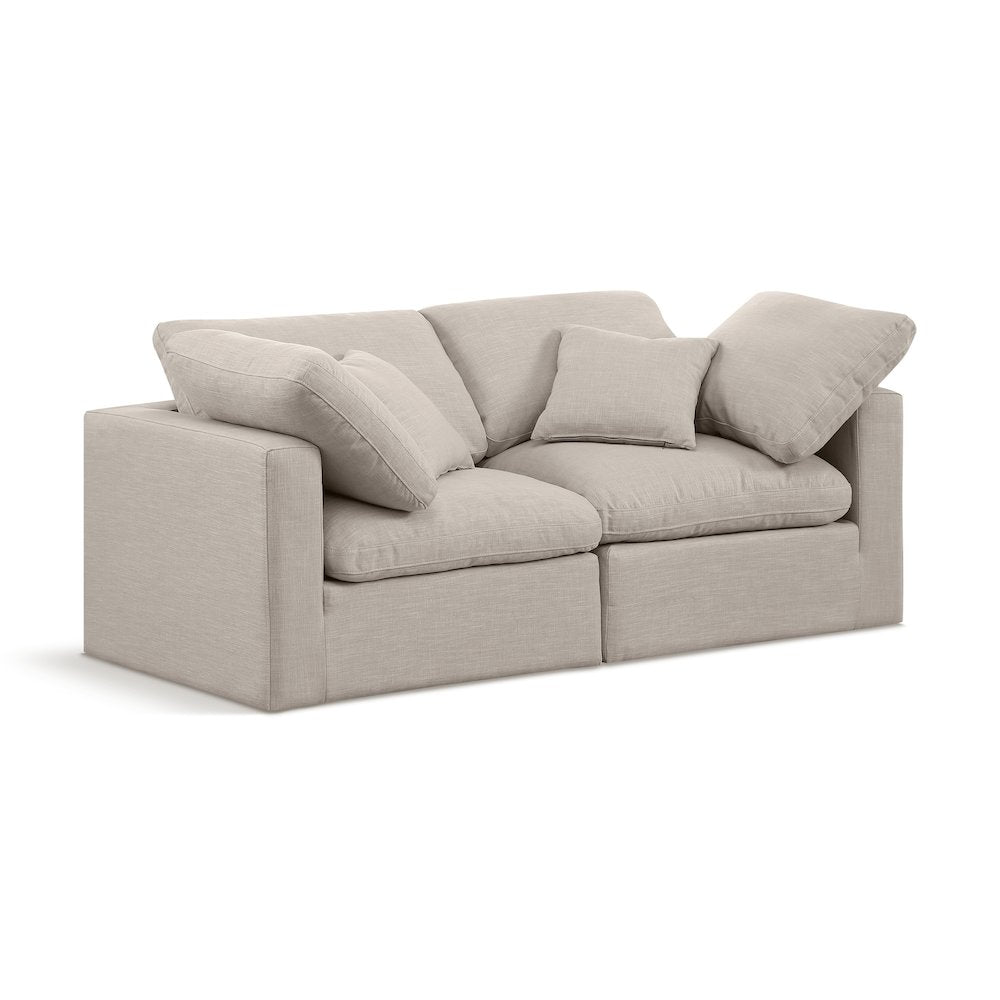 Indulge Beige Linen Textured Fabric Modular Sofa