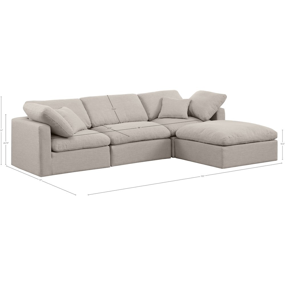Indulge Beige Linen Textured Fabric Modular Sectional
