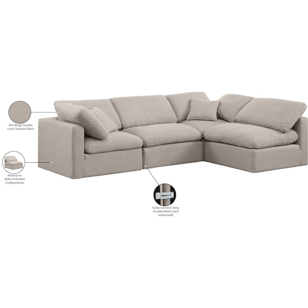 Indulge Beige Linen Textured Fabric Modular Sectional