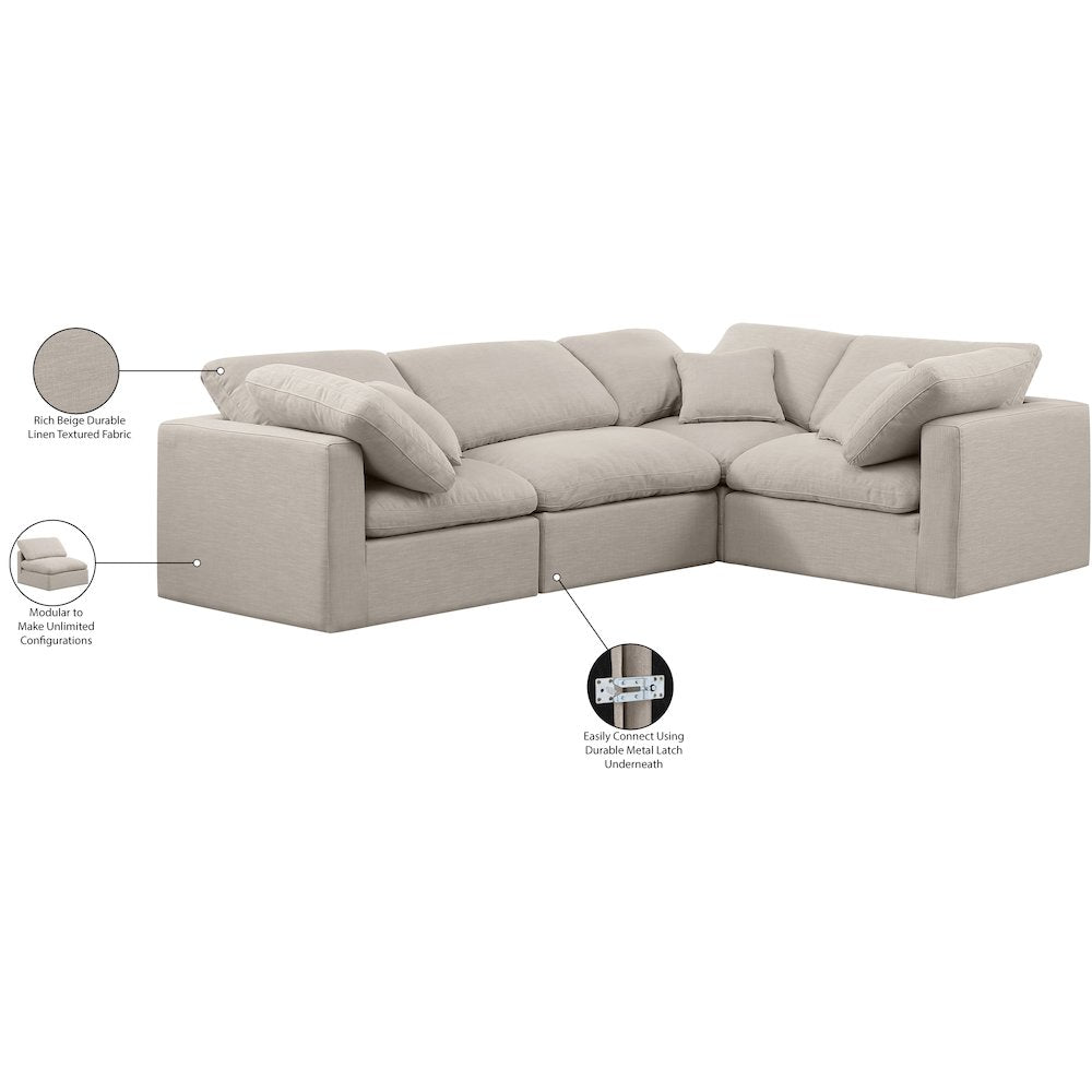 Indulge Beige Linen Textured Fabric Modular Sectional