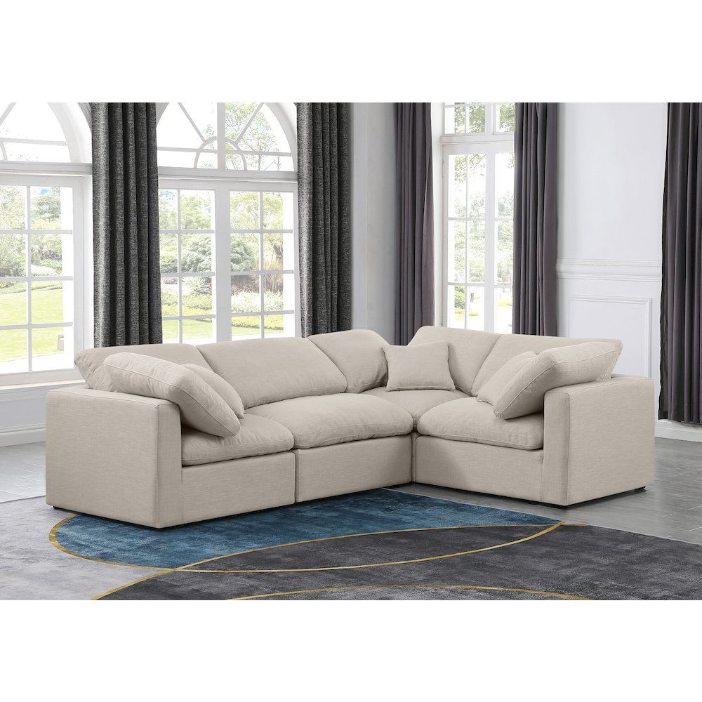 Indulge Beige Linen Textured Fabric Modular Sectional