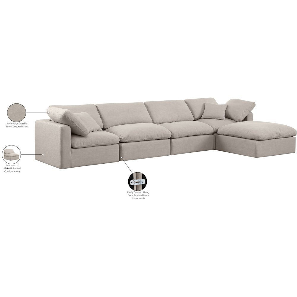 Indulge Beige Linen Textured Fabric Modular Sectional