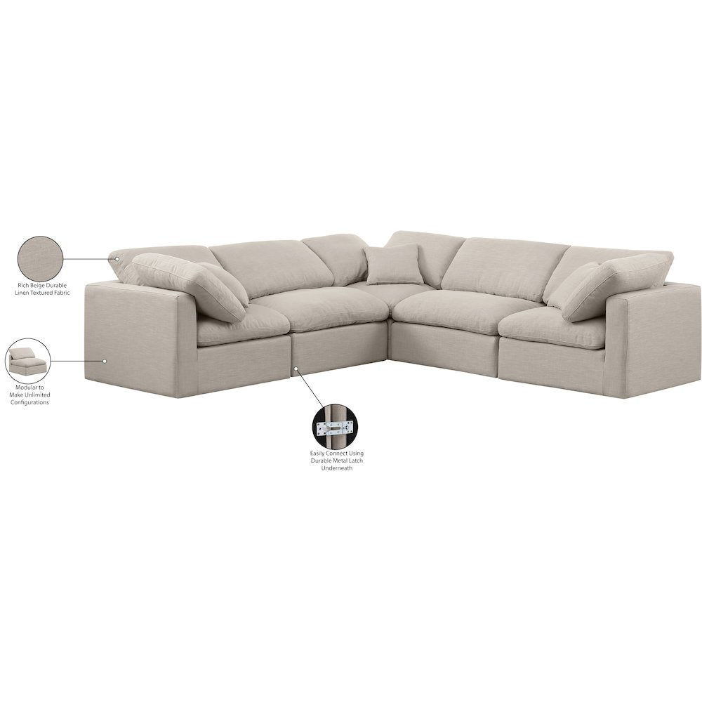 Indulge Beige Linen Textured Fabric Modular Sectional