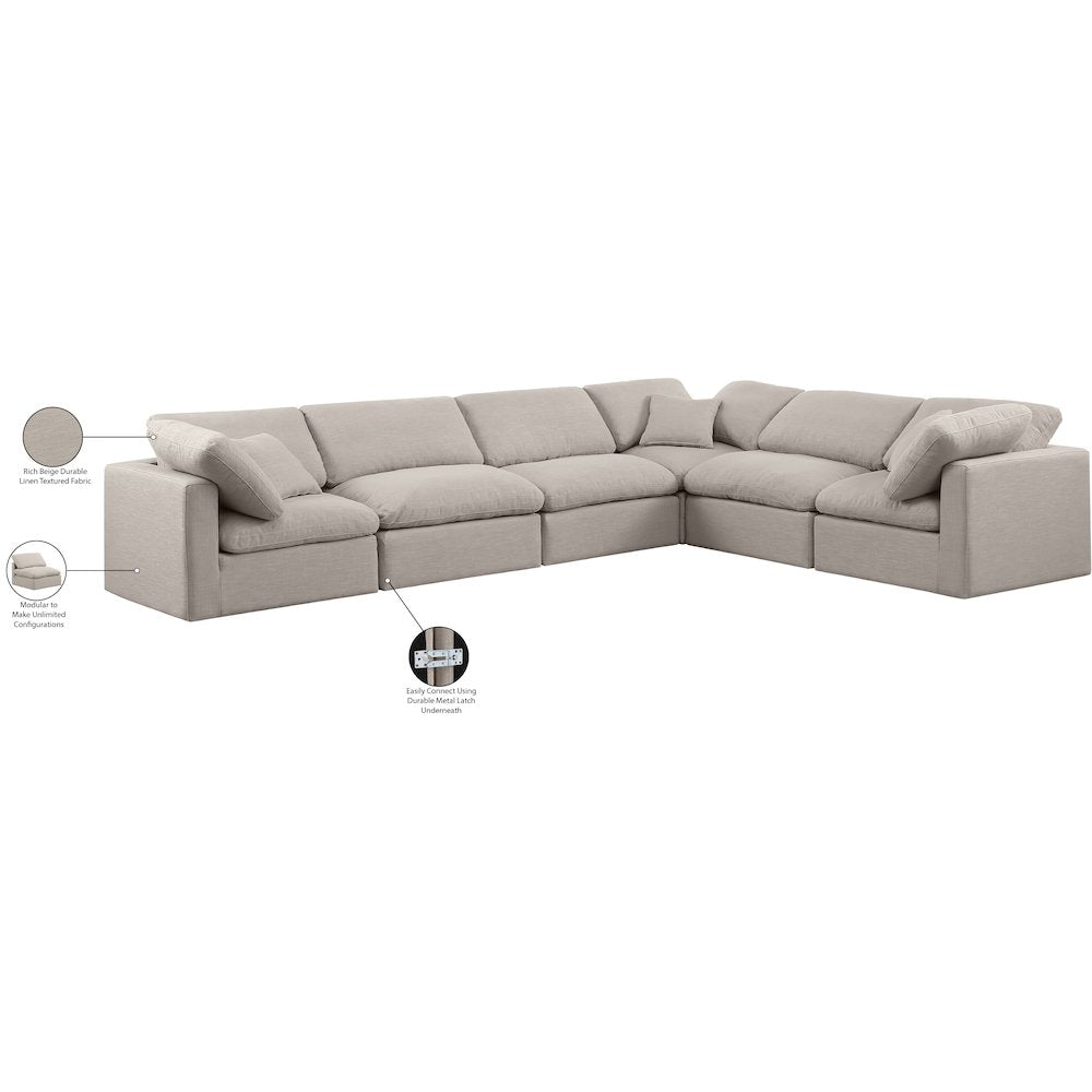 Indulge Beige Linen Textured Fabric Modular Sectional