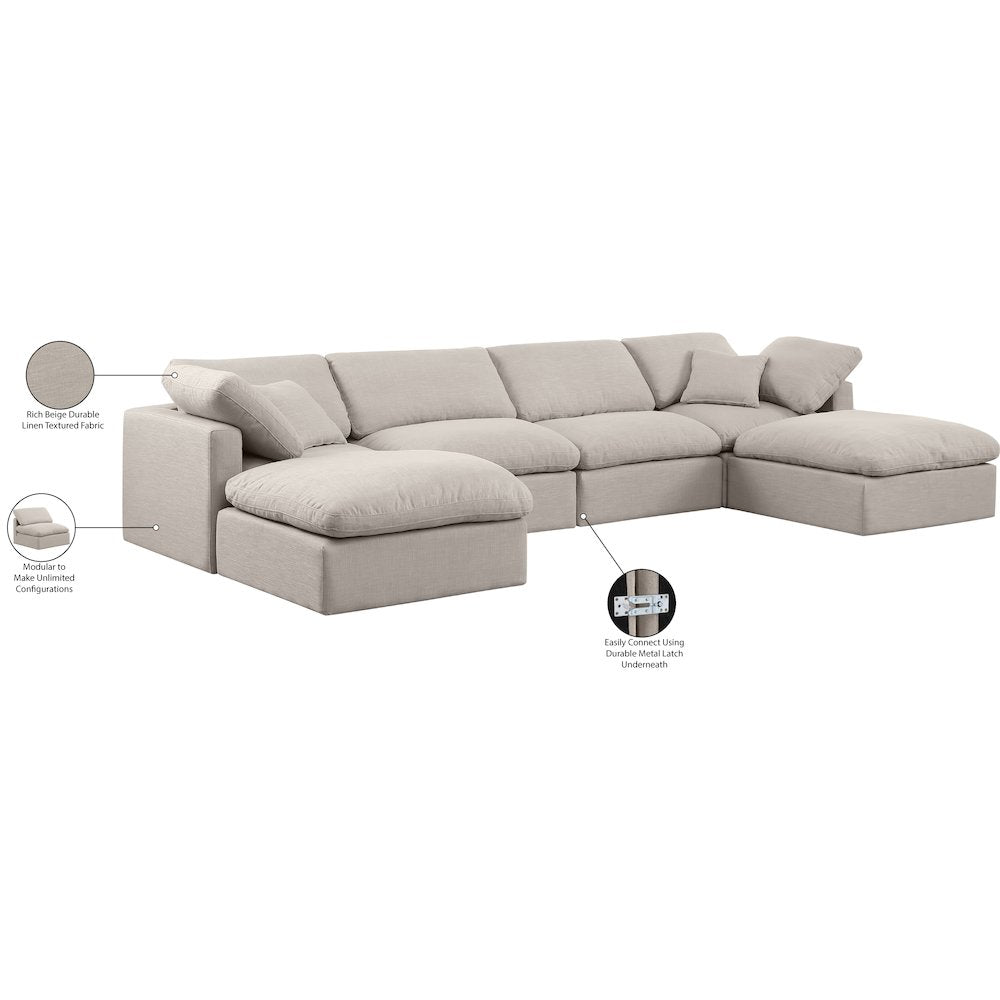 Indulge Beige Linen Textured Fabric Modular Sectional
