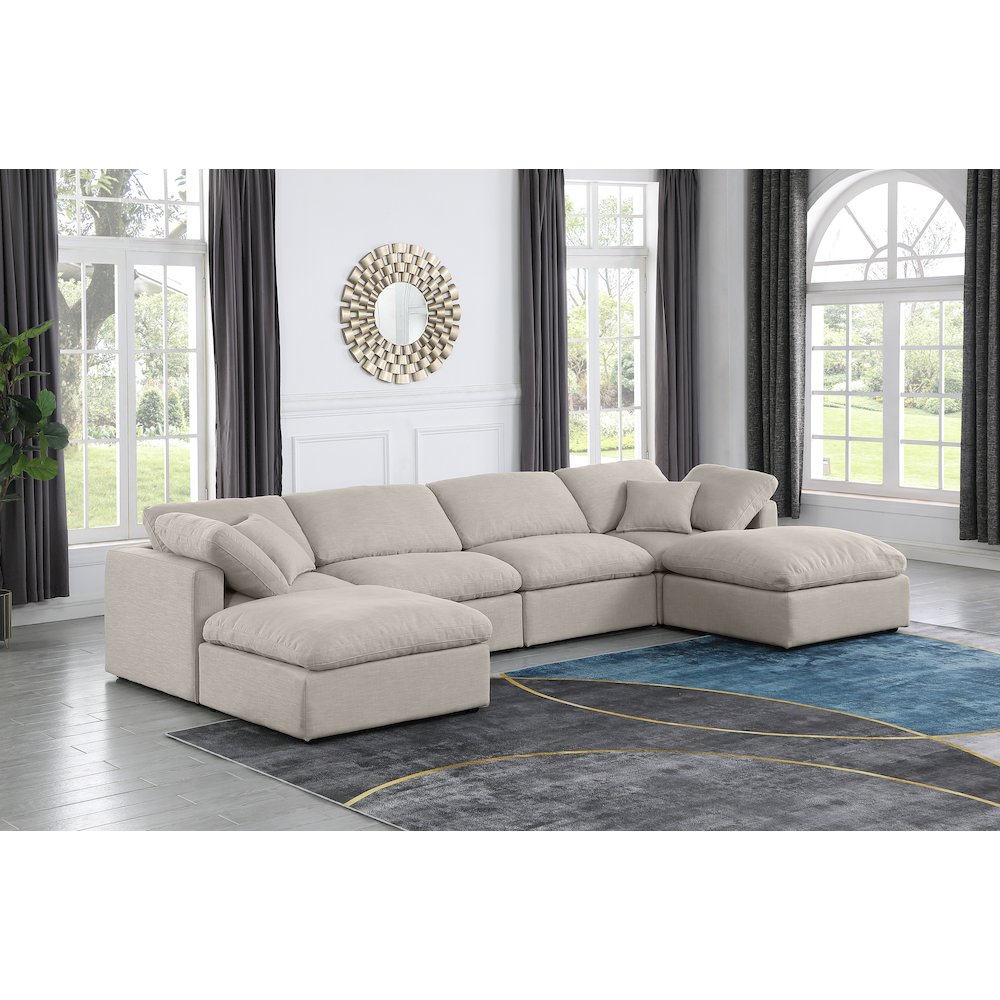 Indulge Beige Linen Textured Fabric Modular Sectional