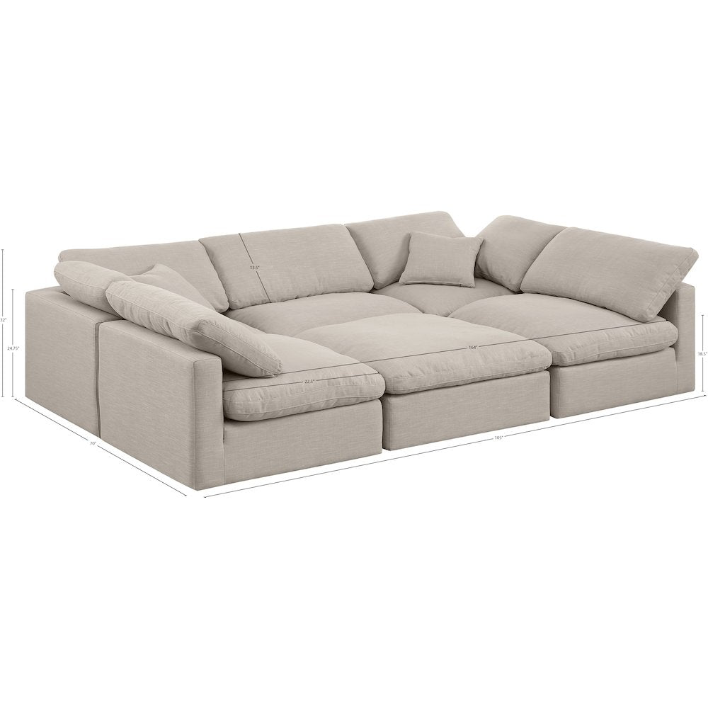 Indulge Beige Linen Textured Fabric Modular Sectional