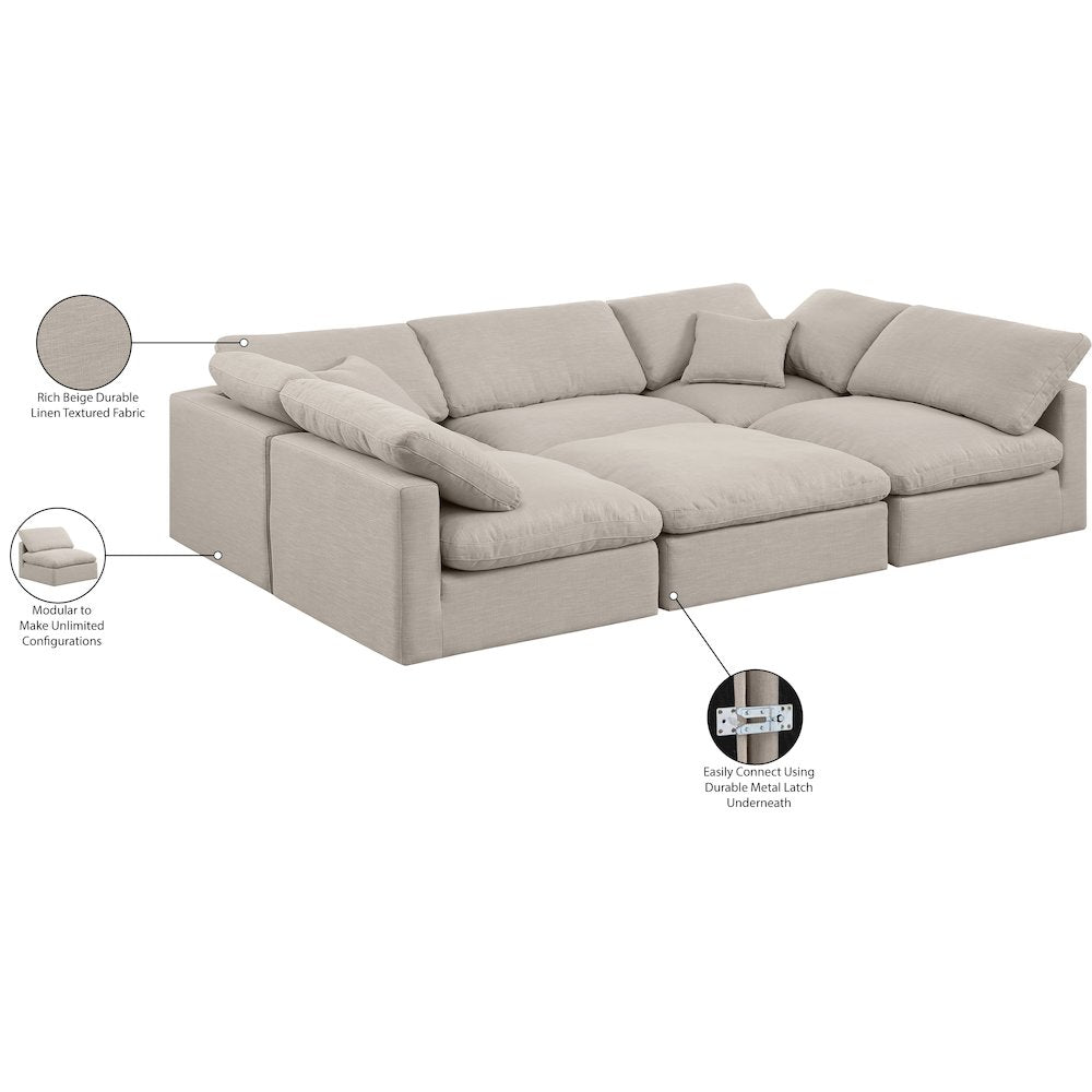 Indulge Beige Linen Textured Fabric Modular Sectional