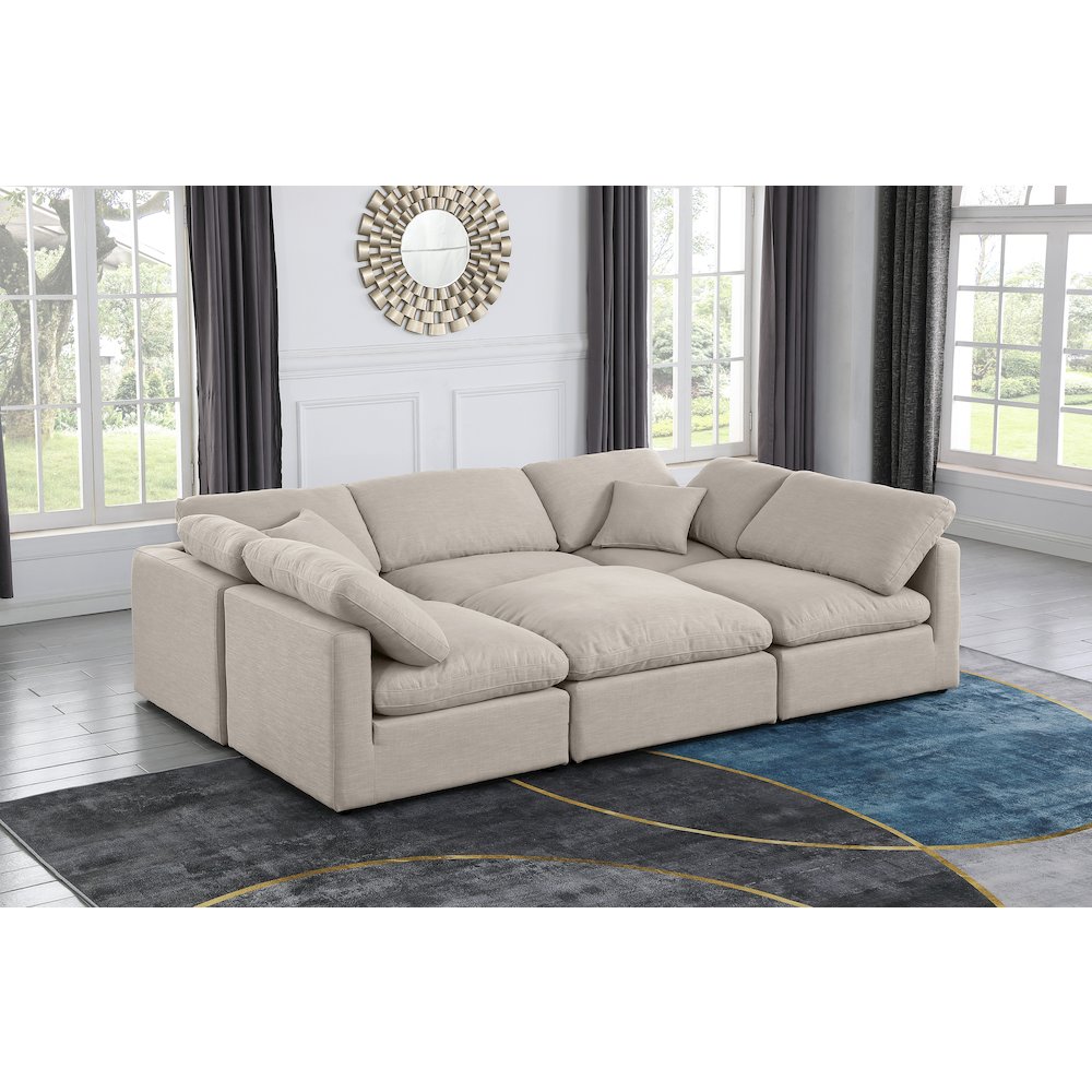 Indulge Beige Linen Textured Fabric Modular Sectional