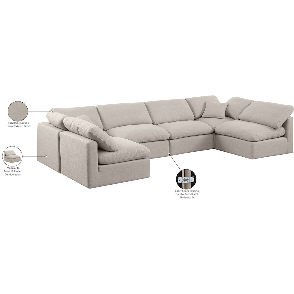 Indulge Beige Linen Textured Fabric Modular Sectional