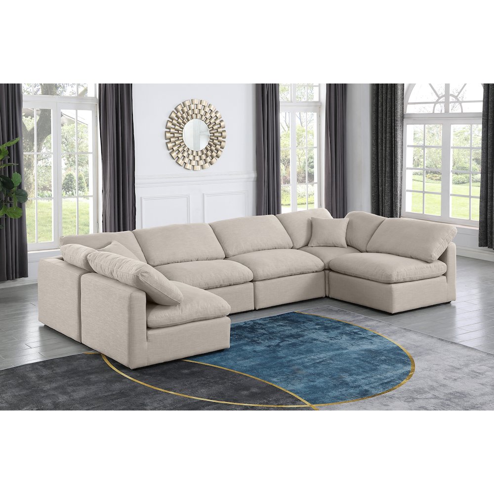Indulge Beige Linen Textured Fabric Modular Sectional