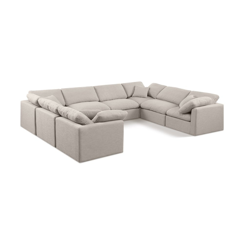 Indulge Beige Linen Textured Fabric Modular Sectional