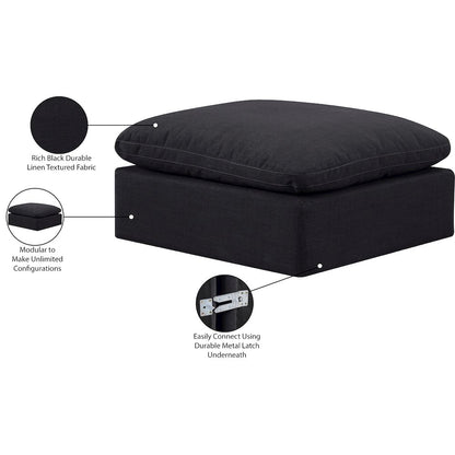 Indulge Black Linen Textured Fabric Ottoman