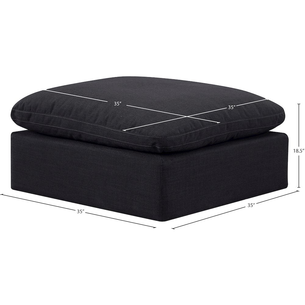Indulge Black Linen Textured Fabric Ottoman