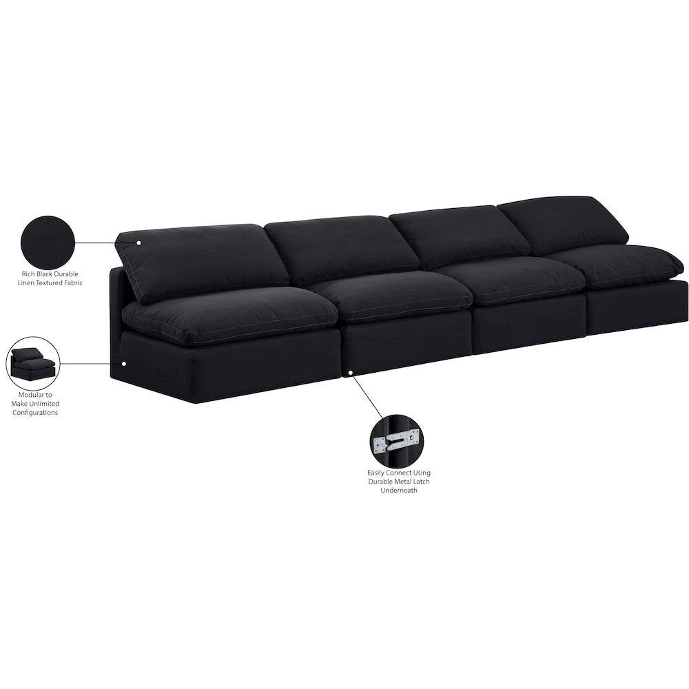Indulge Black Linen Textured Fabric Modular Sofa