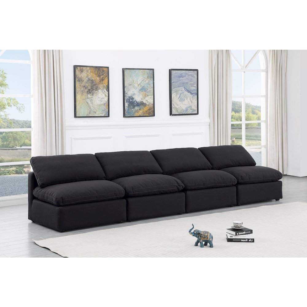 Indulge Black Linen Textured Fabric Modular Sofa