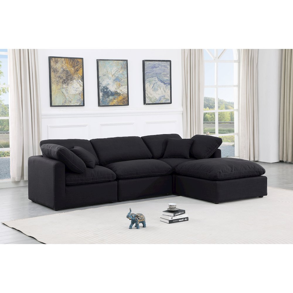 Indulge Black Linen Textured Fabric Modular Sectional