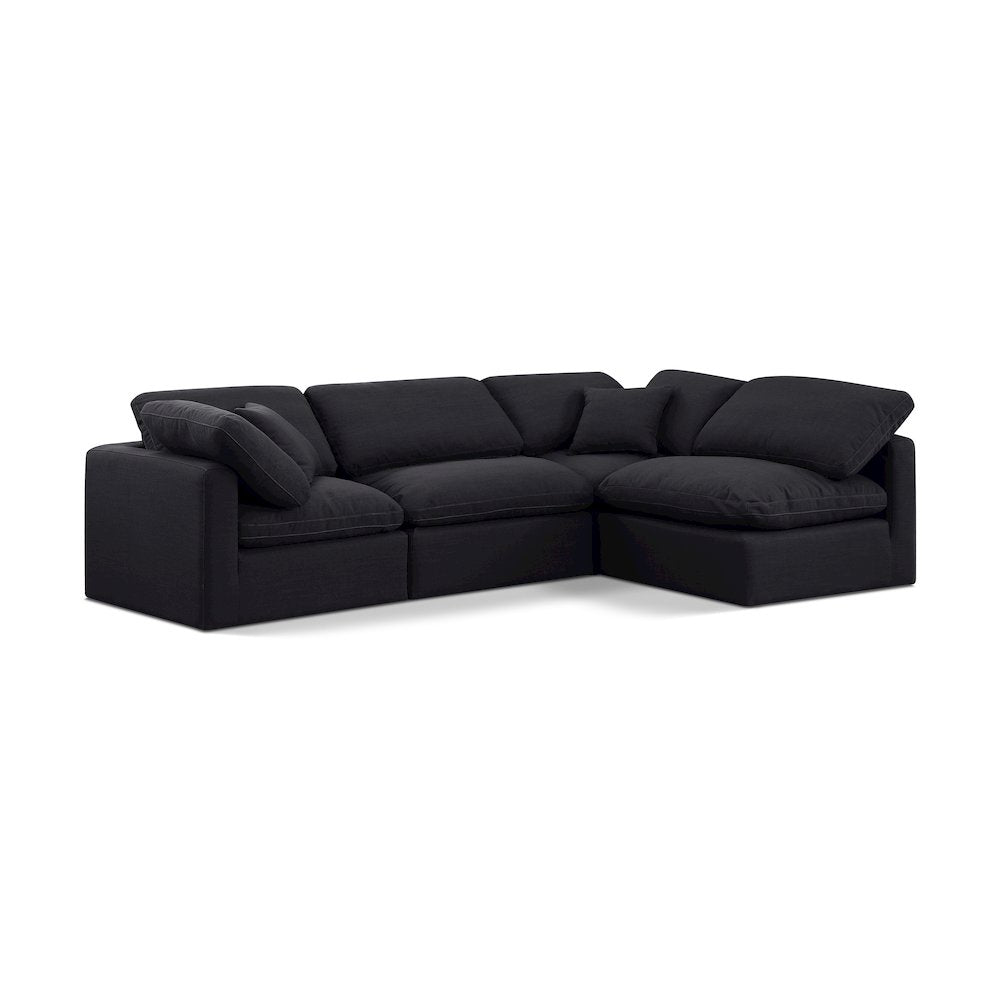 Indulge Black Linen Textured Fabric Modular Sectional