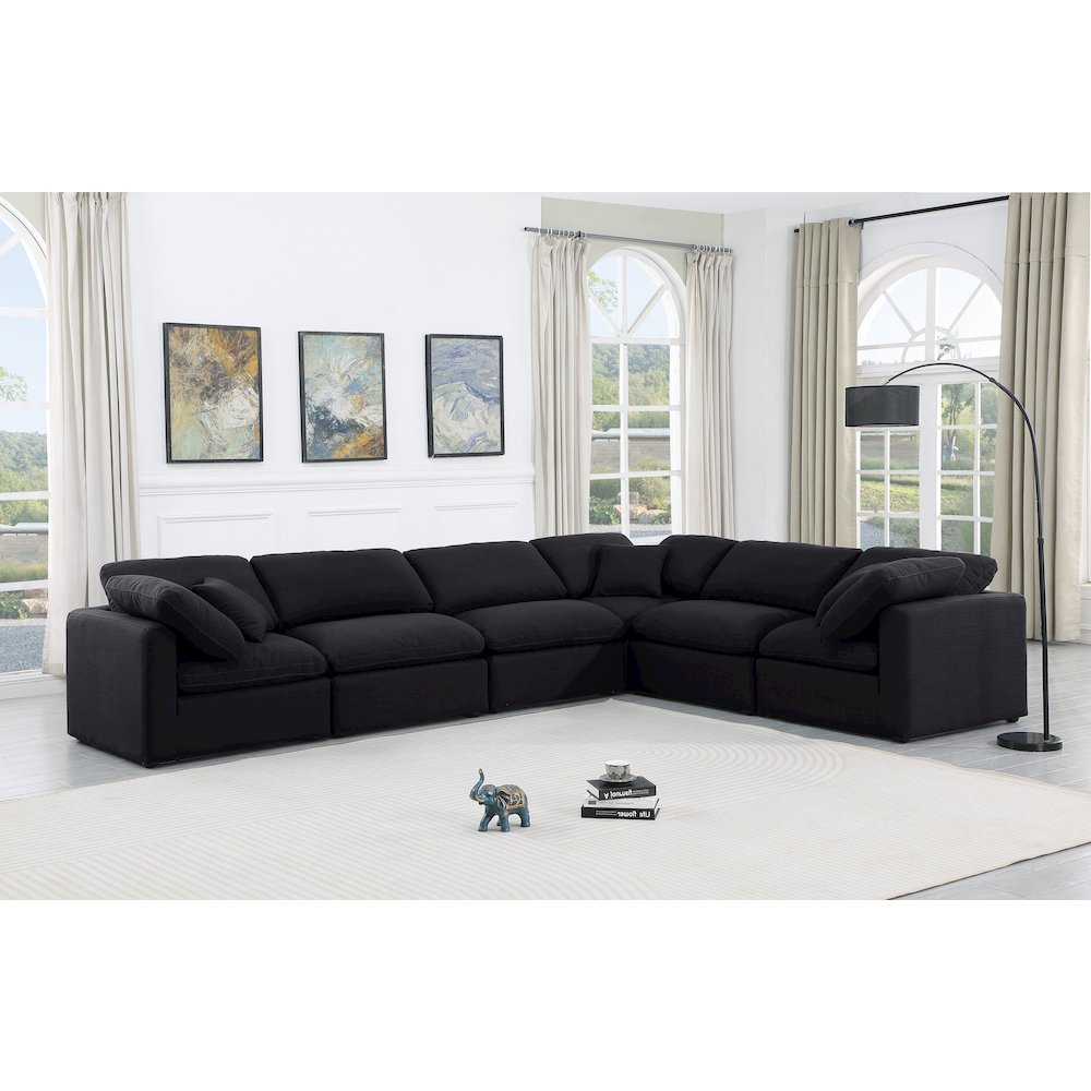Indulge Black Linen Textured Fabric Modular Sectional