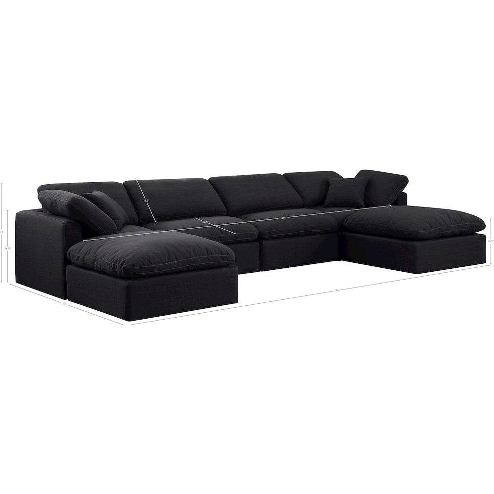 Indulge Black Linen Textured Fabric Modular Sectional