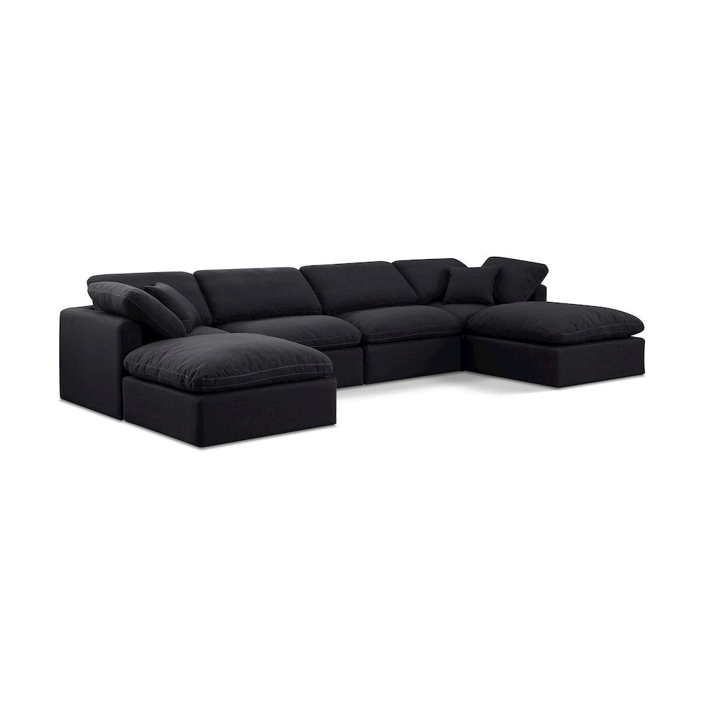 Indulge Black Linen Textured Fabric Modular Sectional