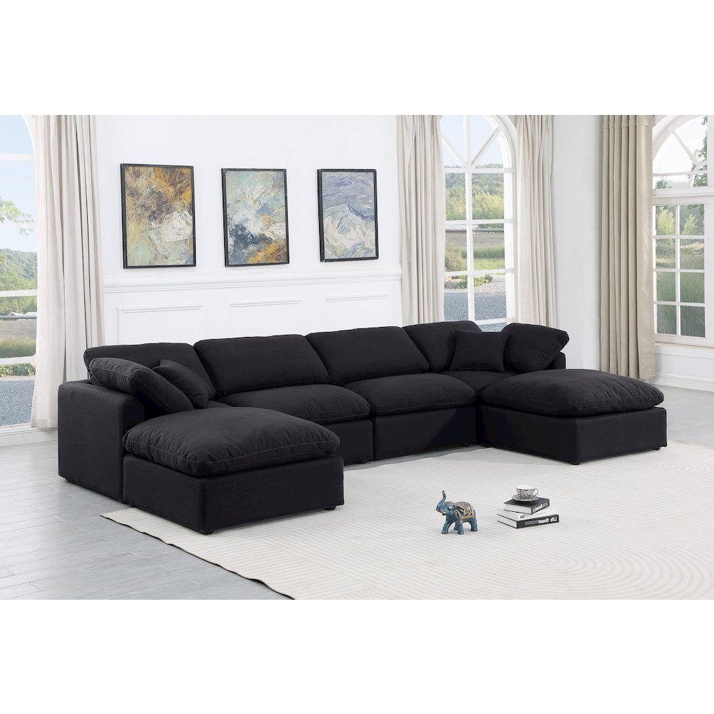Indulge Black Linen Textured Fabric Modular Sectional
