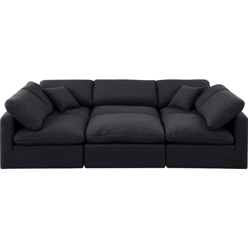 Indulge Black Linen Textured Fabric Modular Sectional