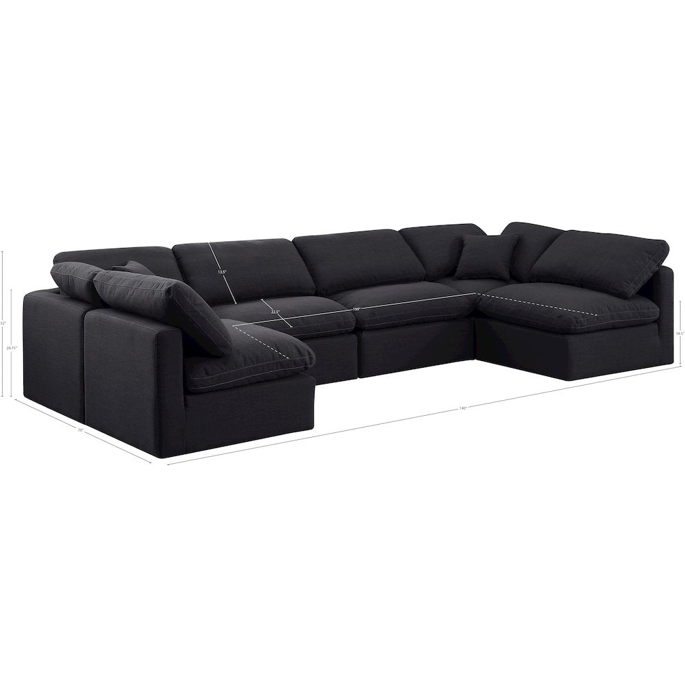 Indulge Black Linen Textured Fabric Modular Sectional