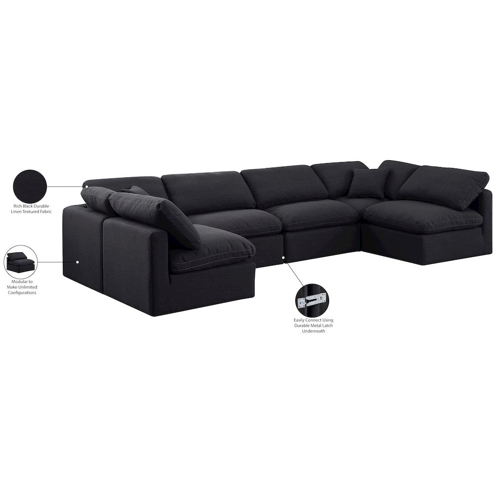 Indulge Black Linen Textured Fabric Modular Sectional
