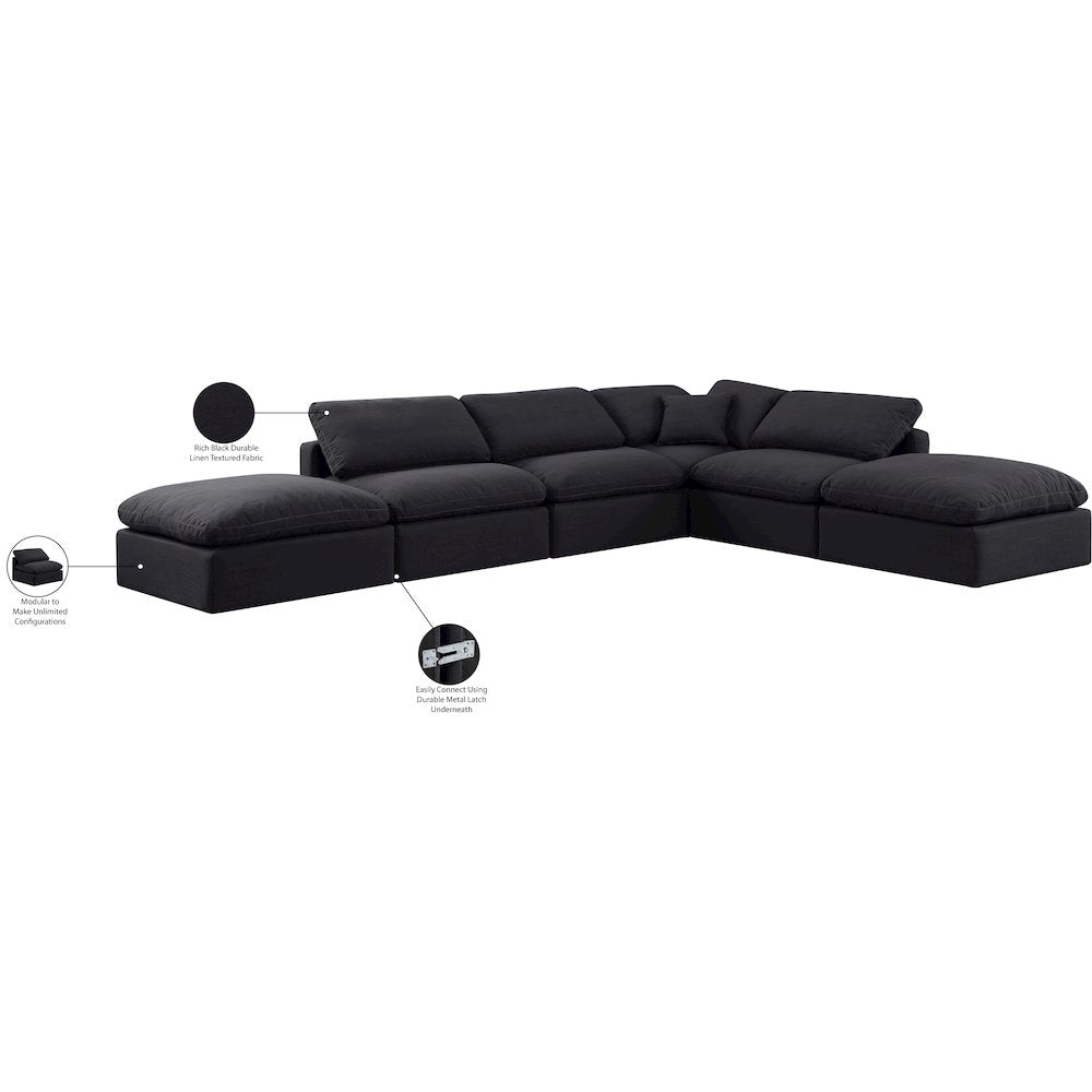 Indulge Black Linen Textured Fabric Modular Sectional