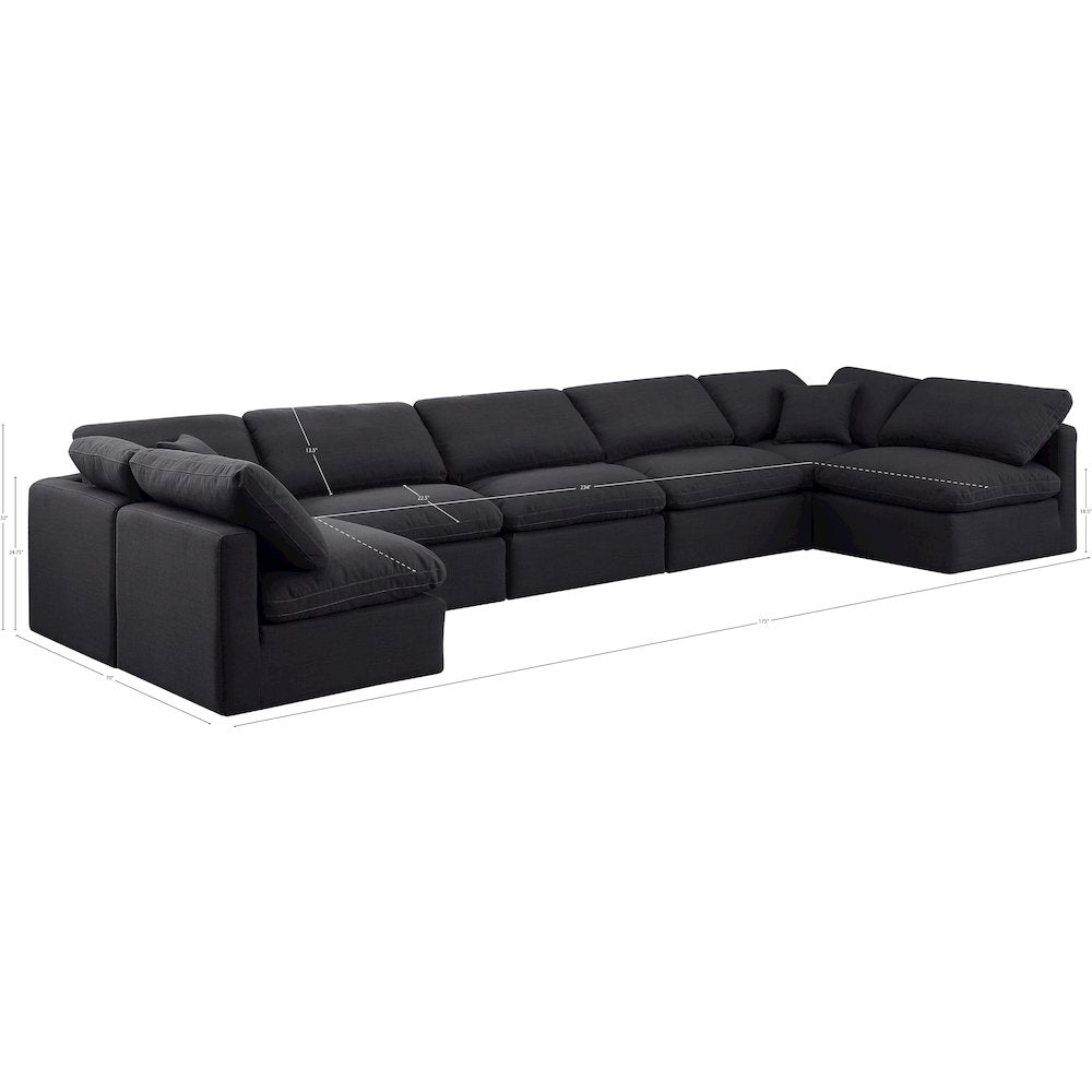 Indulge Black Linen Textured Fabric Modular Sectional