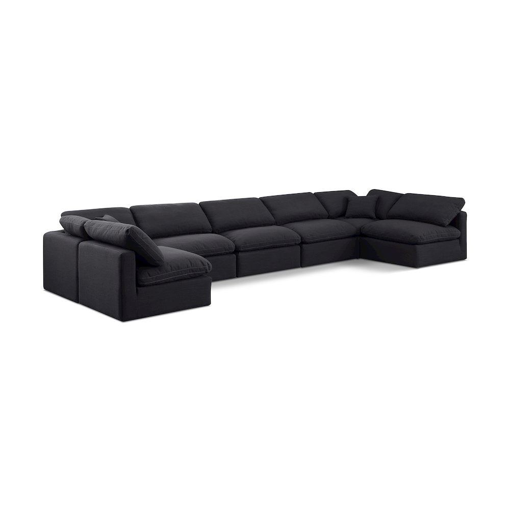 Indulge Black Linen Textured Fabric Modular Sectional