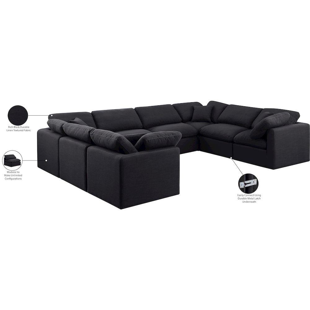 Indulge Black Linen Textured Fabric Modular Sectional