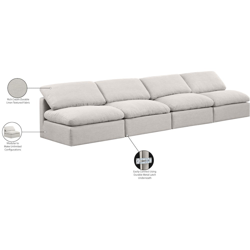 Indulge Cream Linen Textured Fabric Modular Sofa