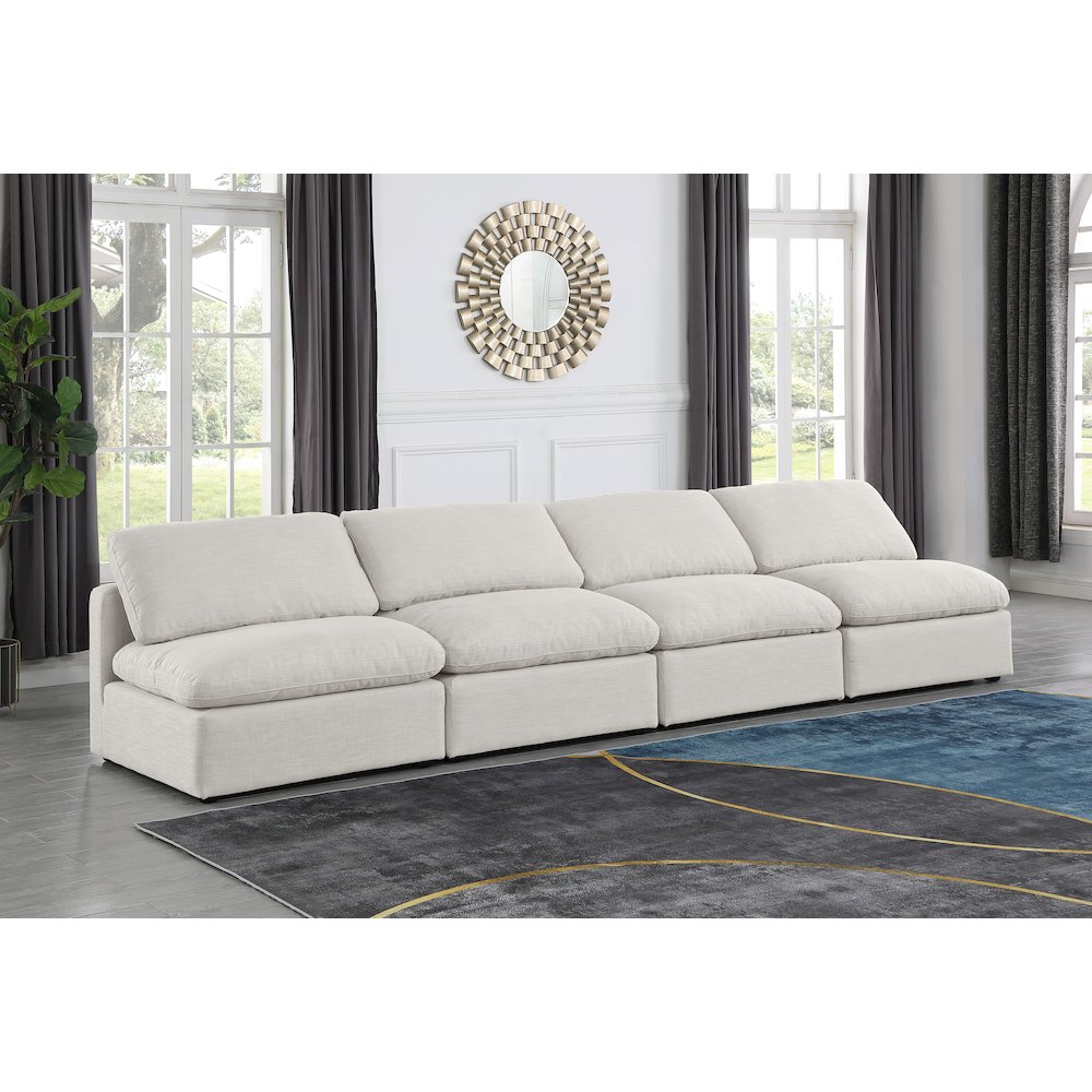 Indulge Cream Linen Textured Fabric Modular Sofa