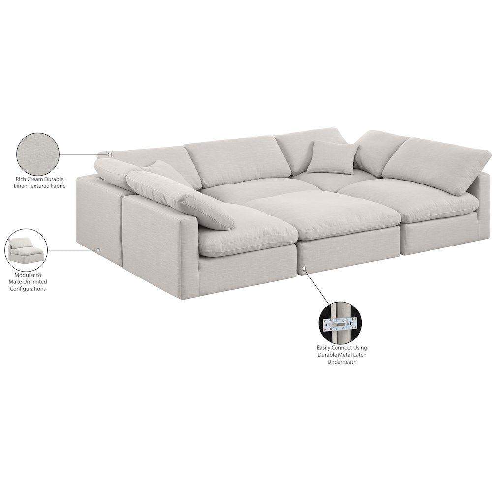 Indulge Cream Linen Textured Fabric Modular Sectional