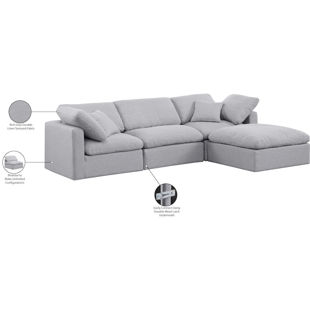 Indulge Grey Linen Textured Fabric Modular Sectional