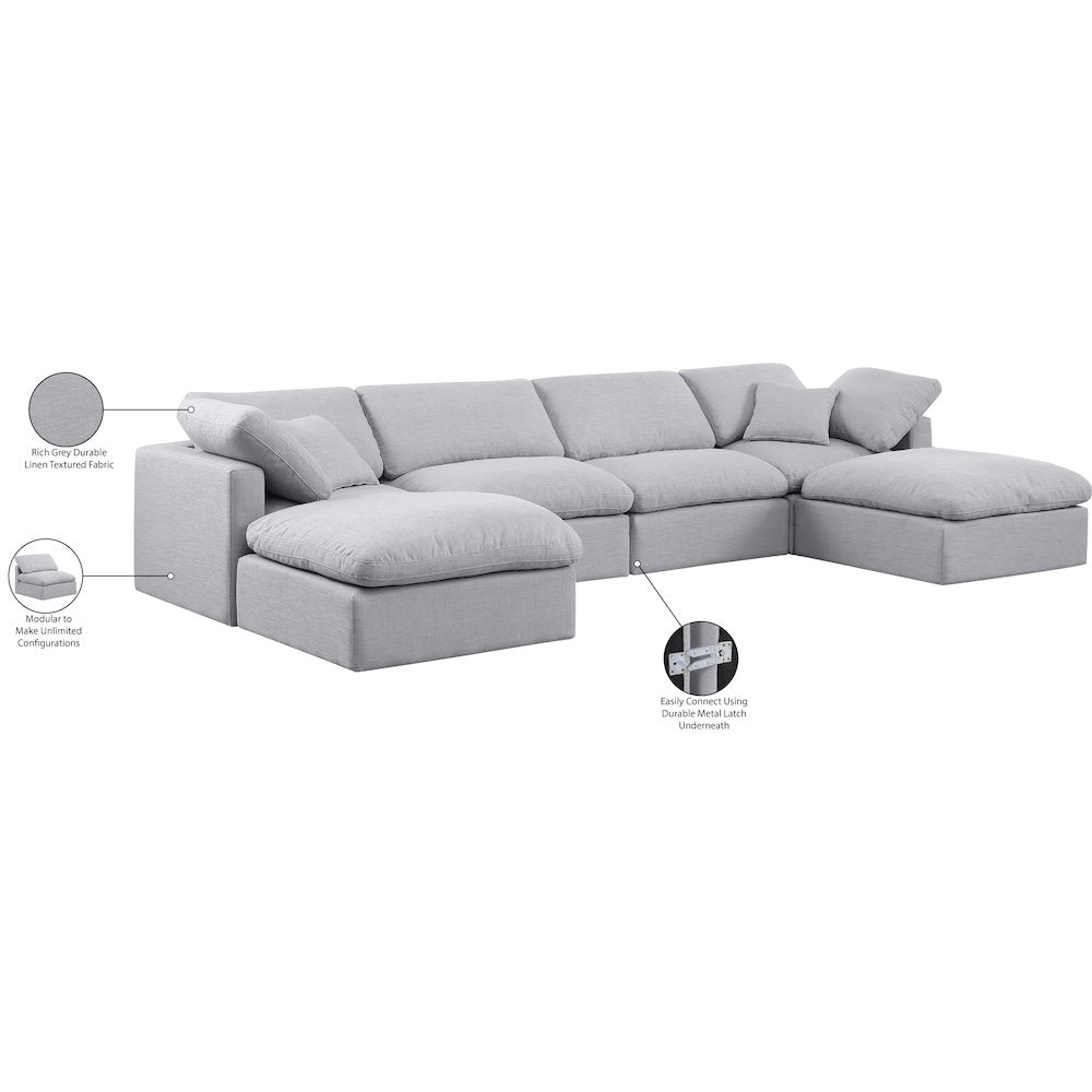 Indulge Grey Linen Textured Fabric Modular Sectional