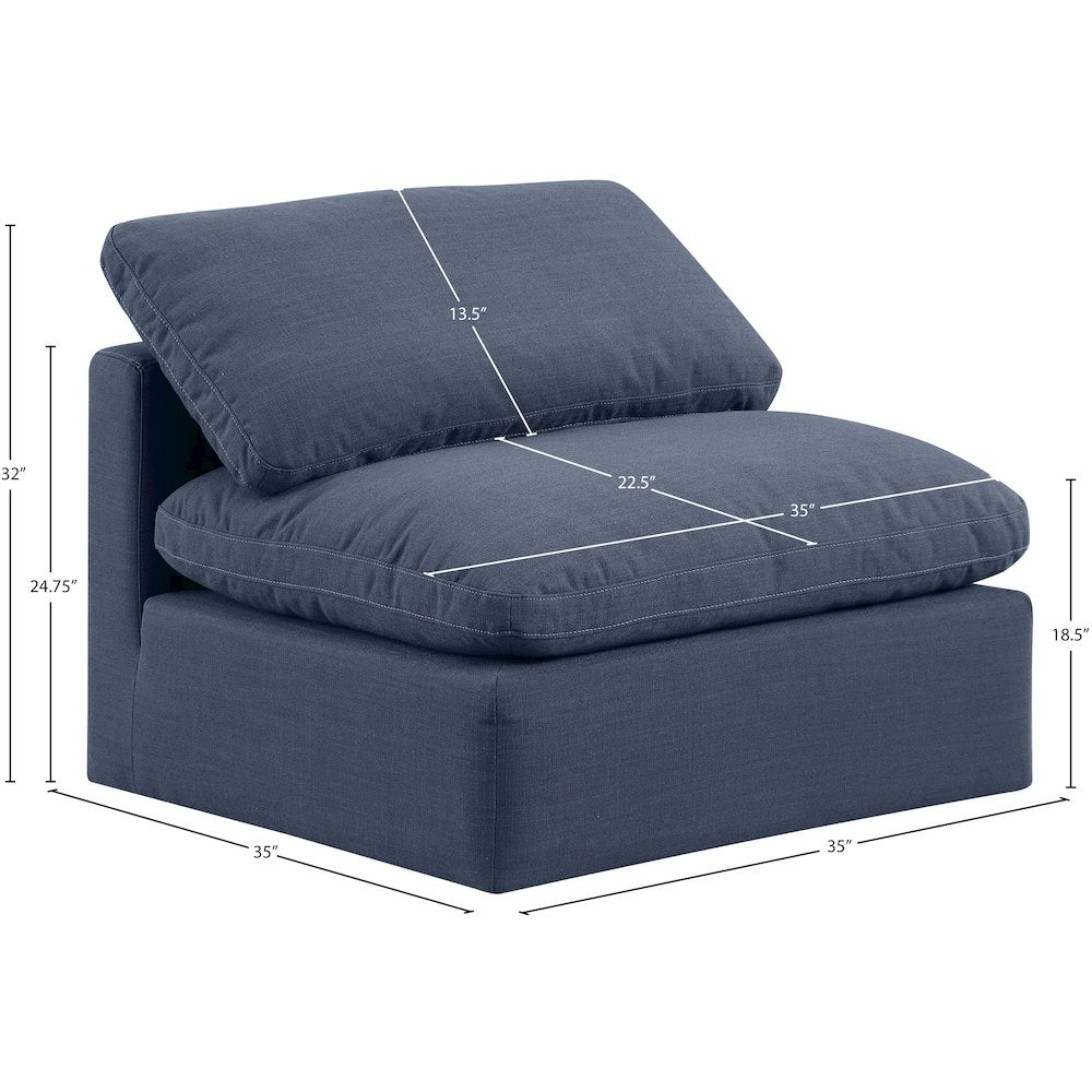 Indulge Navy Linen Textured Fabric Armless Chair